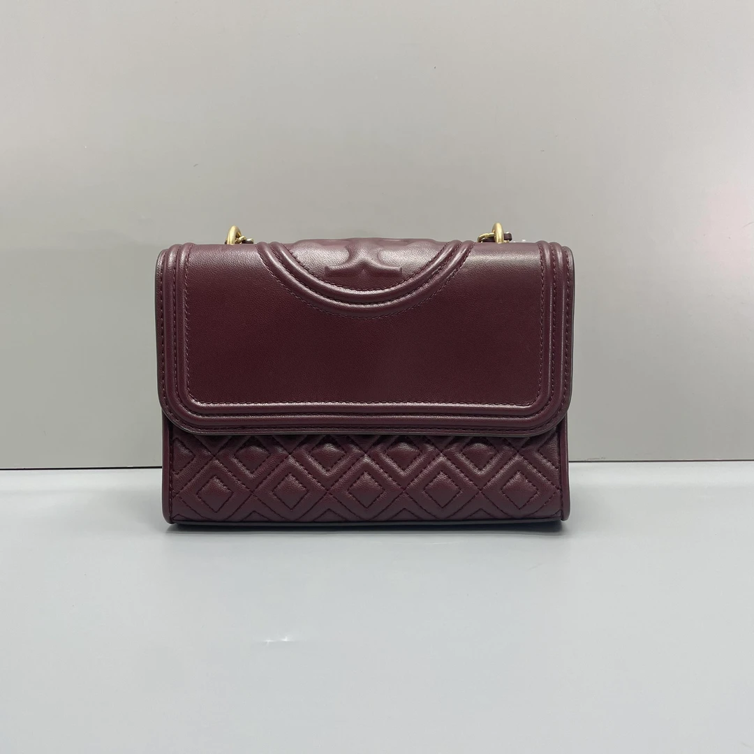 95新 TORY BURCH/汤丽柏琦 小林/酒红色链条包21*14*6cmA082304