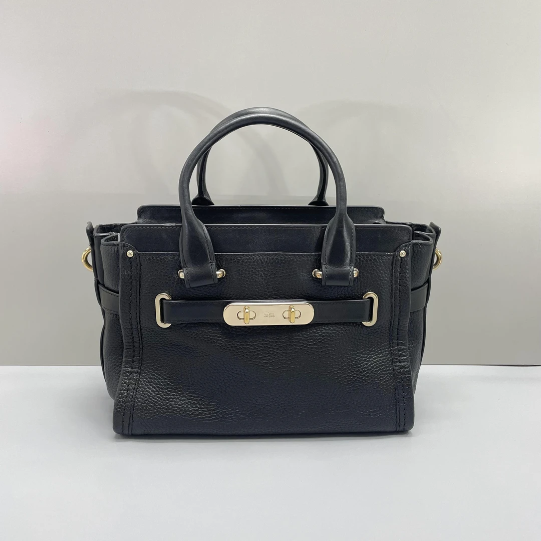 90新 COACH/蔻驰 swagger黑色中号手提包27X20X13cmL071214