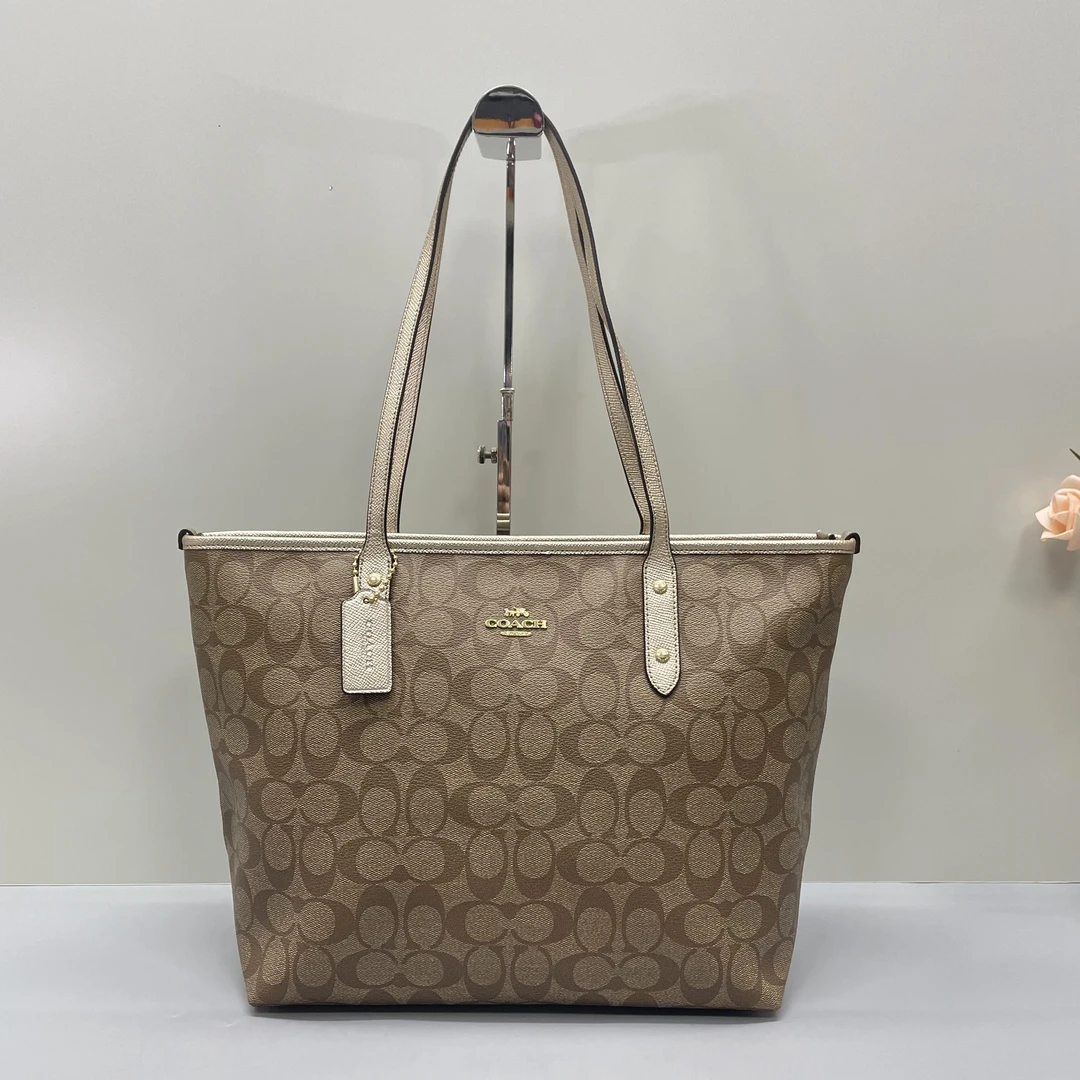 95新 COACH/蔻驰 city30金色棕老花托特包30X26X14cmL011108