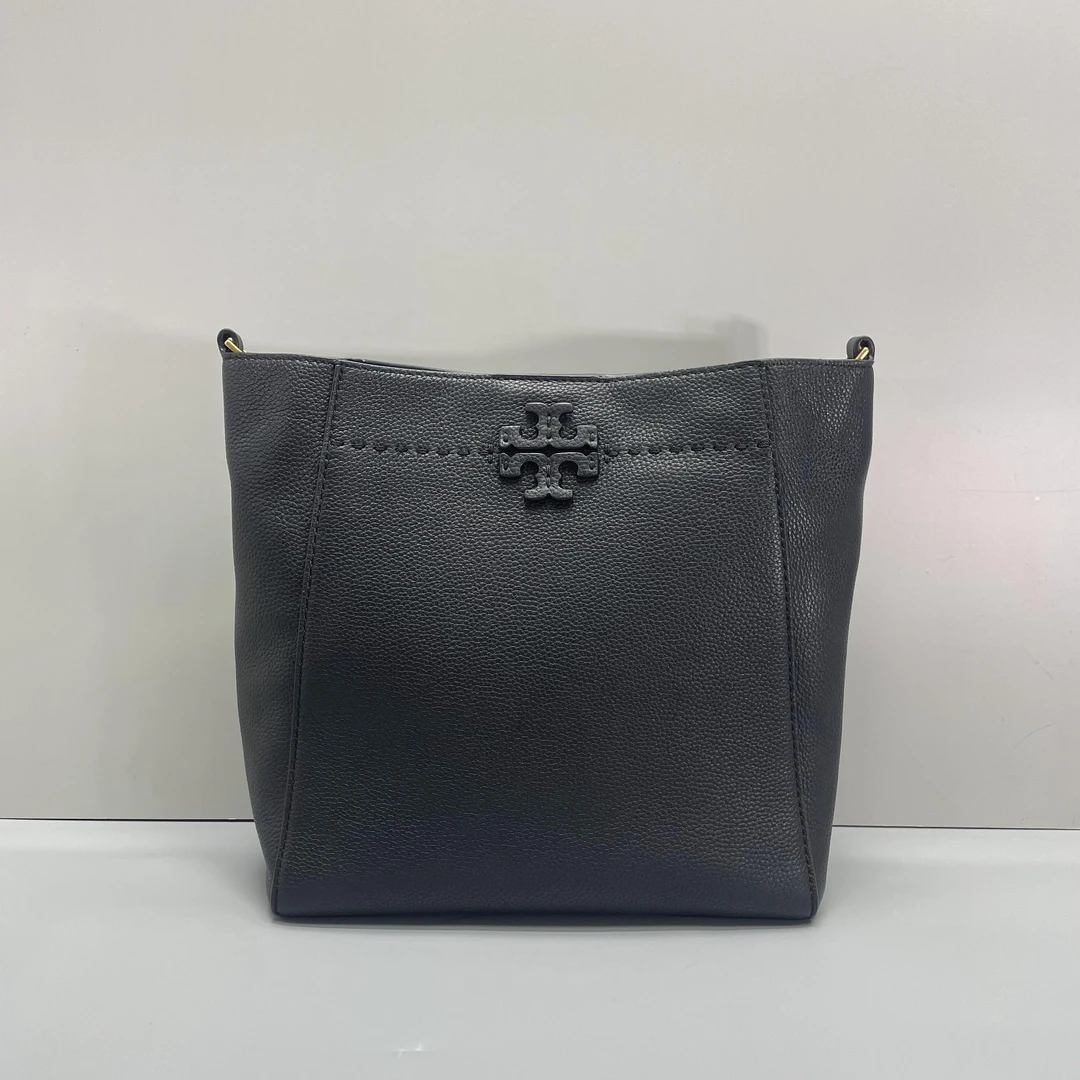 95新 TORY BURCH/汤丽柏琦 小林/变形黑色大水桶包25*26*12cm