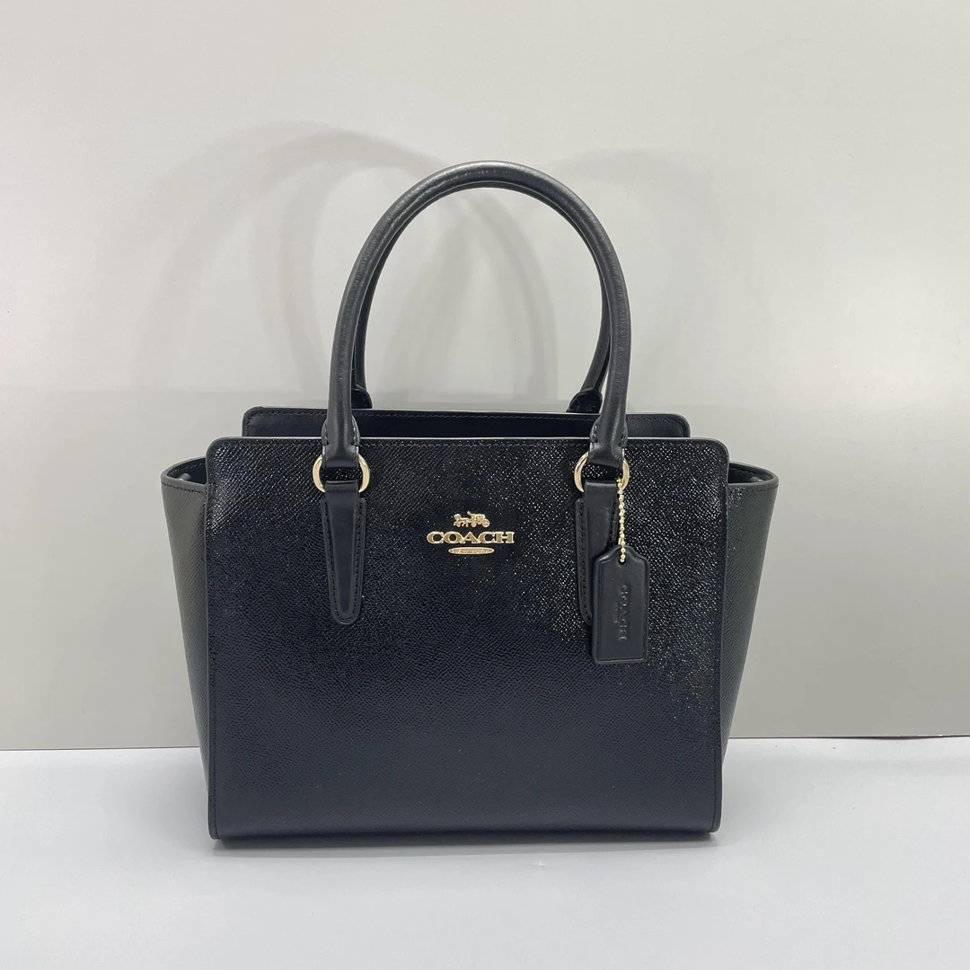 95新 COACH/蔻驰 黑色耳朵中号手提包25x21x9cmL071012