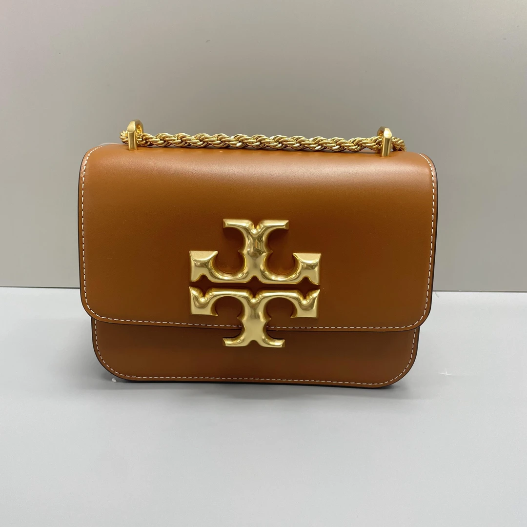 99新 TORY BURCH/汤丽柏琦 棕色小金砖链条包19X14X6cmL052018