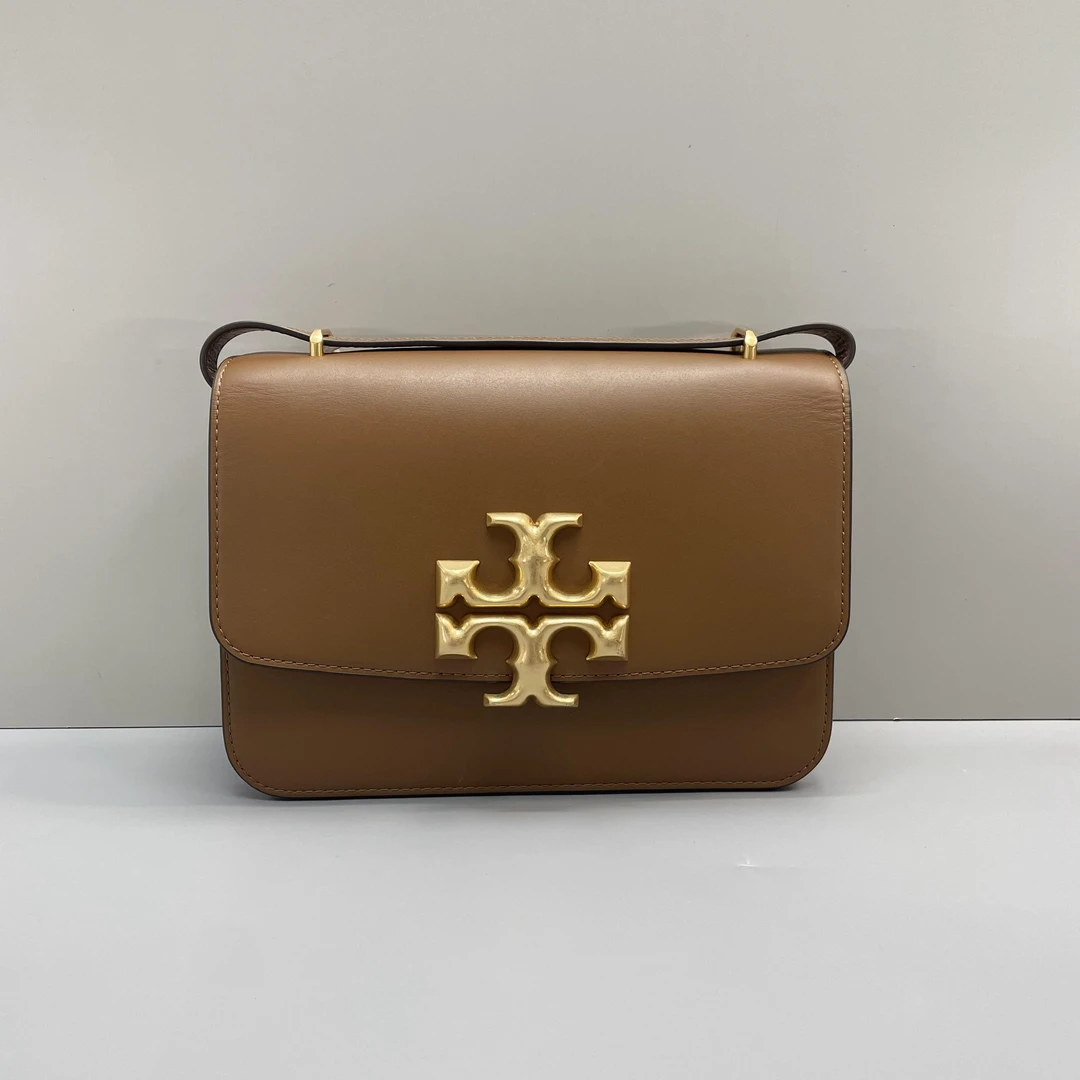 95新 TORY BURCH/汤丽柏琦 小林/棕色大金砖斜挎包23*17*6cmS