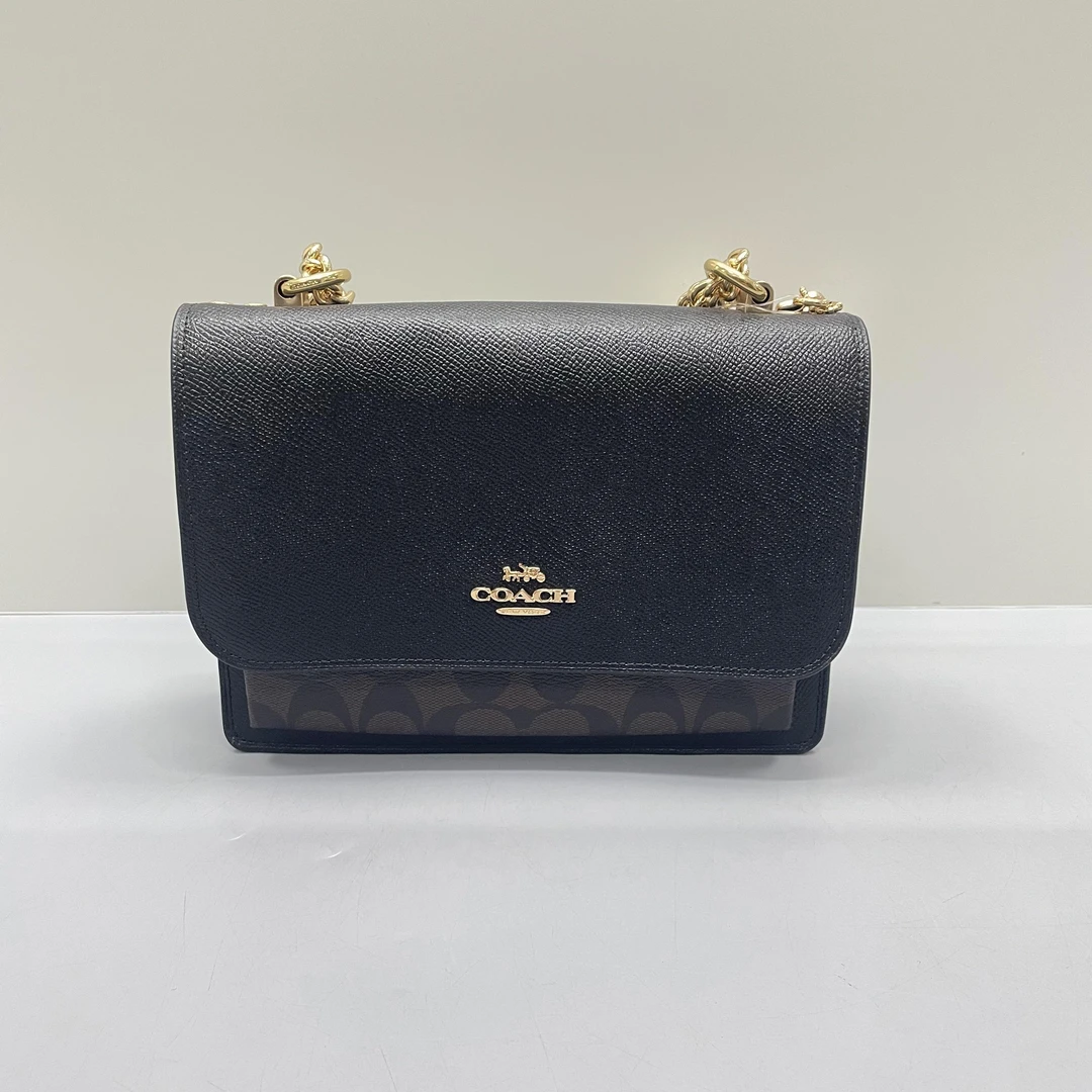 95新 COACH/蔻驰 Klare黑拼老花风琴单肩包22X17X6cmL013103