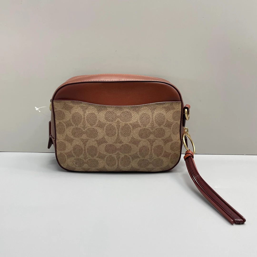 95新 COACH/蔻驰 小林/红棕老花相机包21*16*8cmA062507
