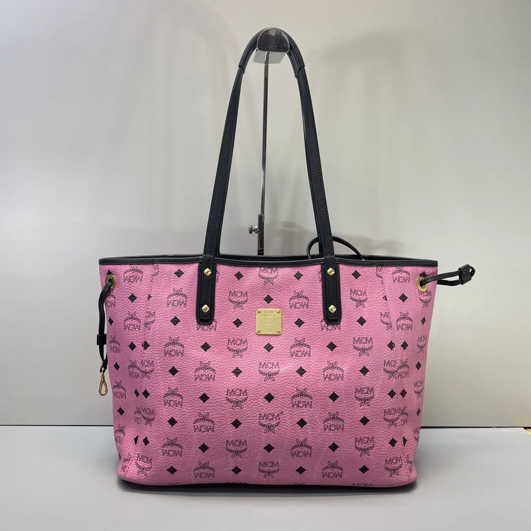 95新 MCM 媚姐/mcm粉色带子袋托特包36x29x15cmF121308