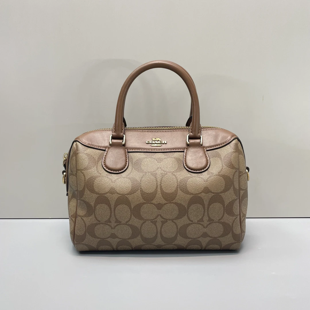 90新 COACH/蔻驰 棕拼老花波士顿23*17*12cmL102213