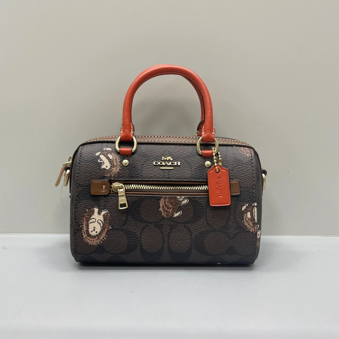 99新 COACH/蔻驰 小林/红拼刺猬迷你波士顿17*12*9cmA031409