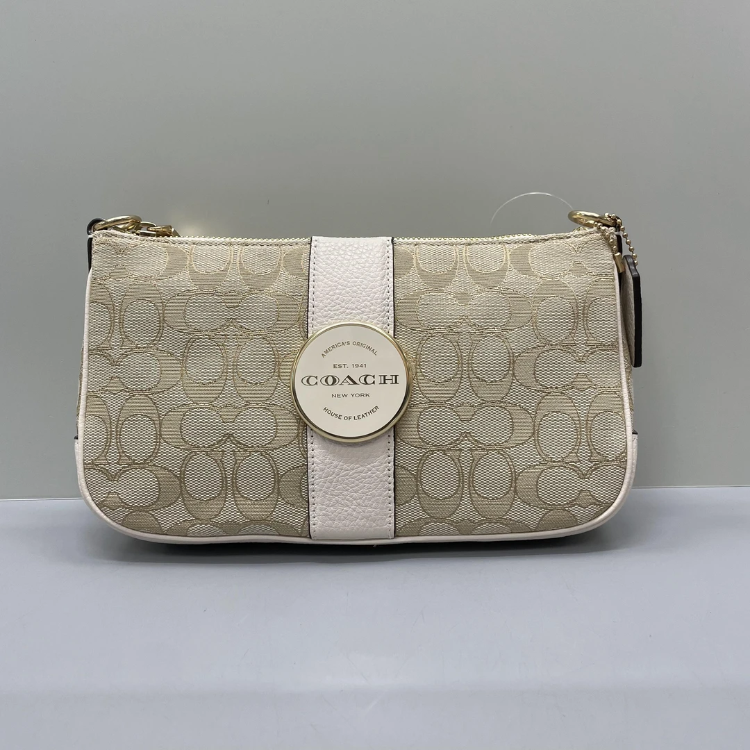 99新 COACH/蔻驰 小林/白拼织物腋下包24*14*6cmA032504