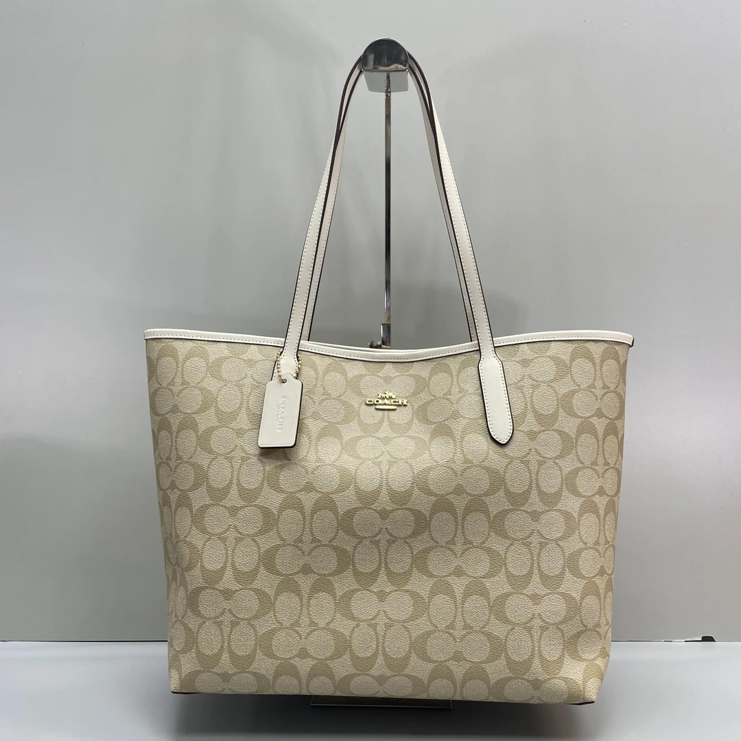 99新 COACH/蔻驰 city33白拼老花托特包33X29X15cmL082205