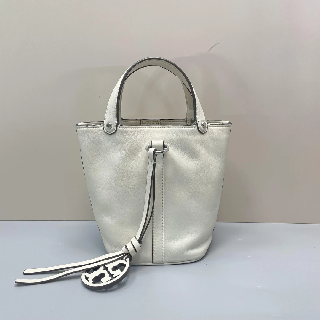 95新 Tory Burch/汤丽柏琦 Miller白色水桶14X18X13cmL061507