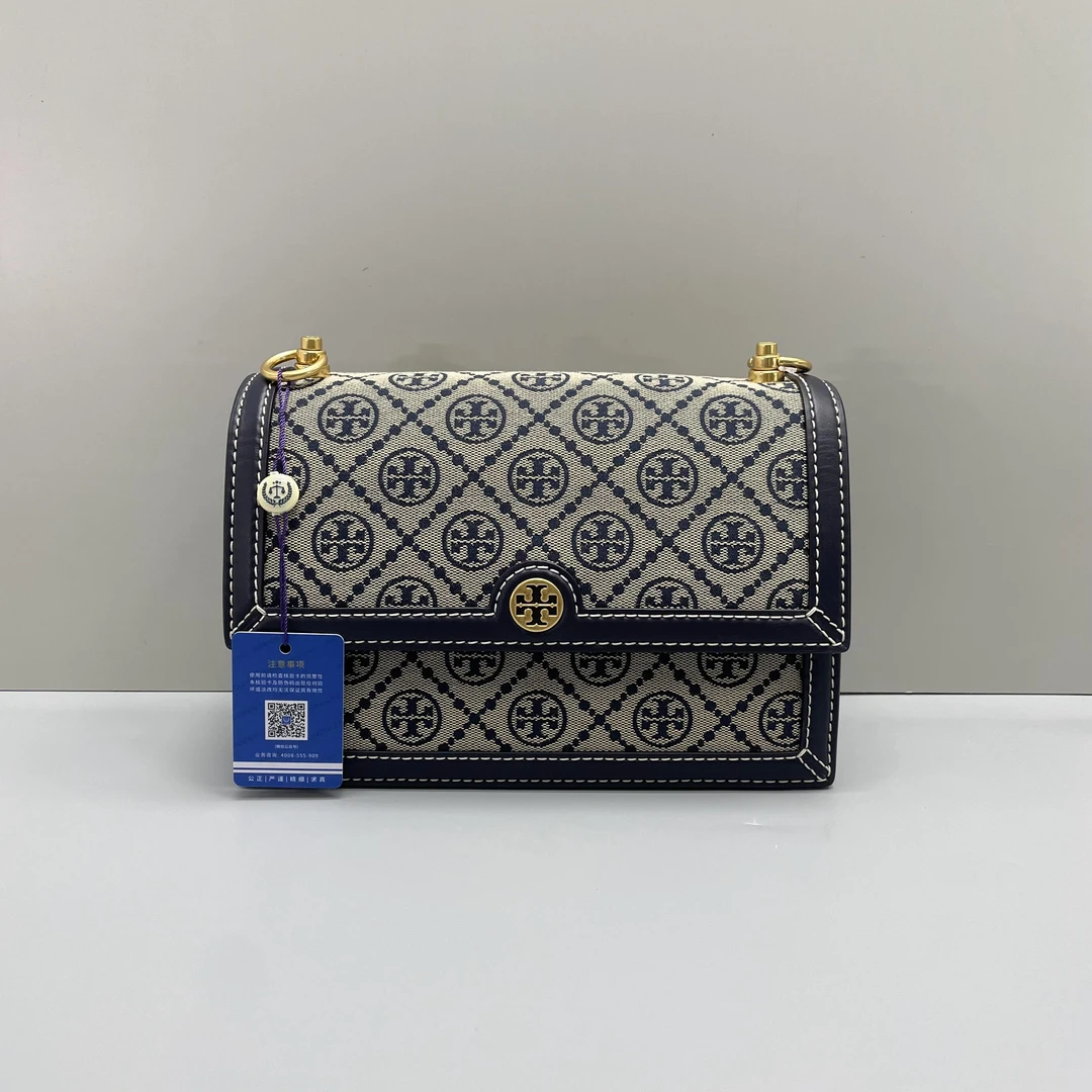 95新 TORY BURCH/汤丽柏琦 小林/女士蓝色老花风琴包23*15*9cmS