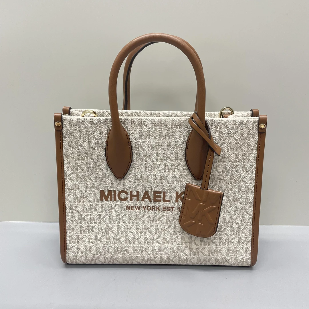 99新 MICHAEL KORS/迈克高仕 棕拼白老花手提包24X19X8cmL012306
