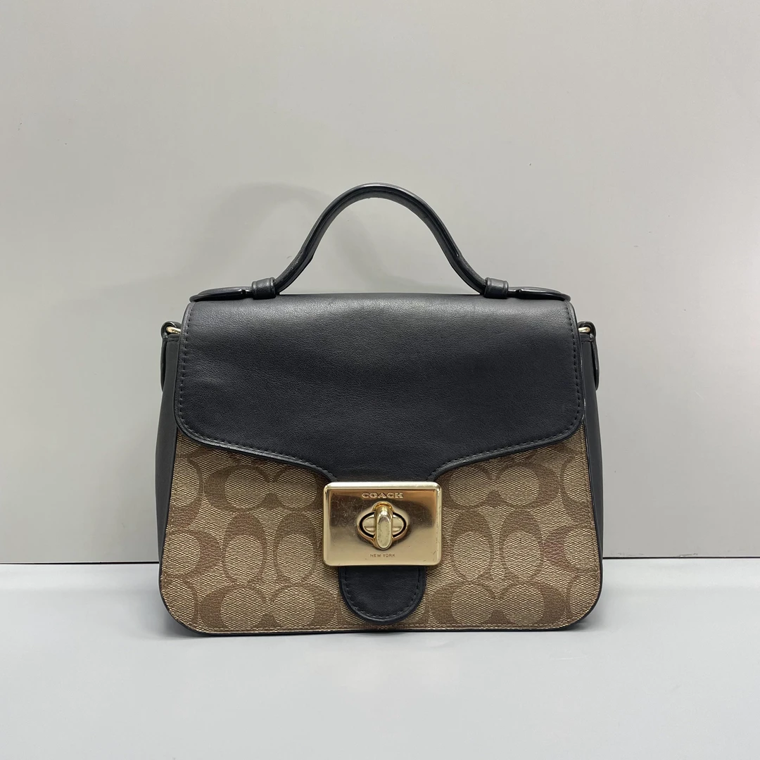 90新 COACH/蔻驰 小林/cassidy黑拼老花手提包23*18*9cmA082708