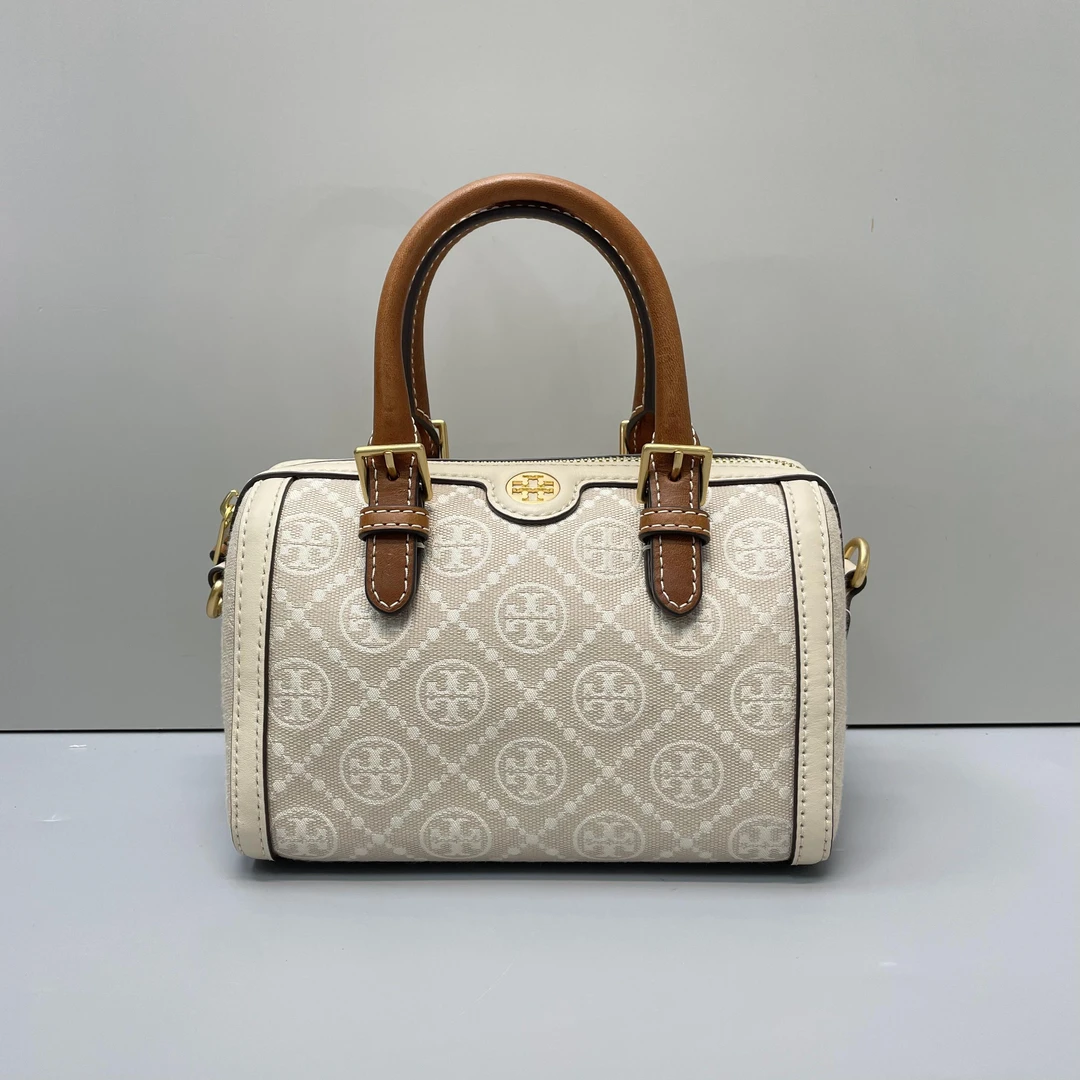 95新 TORY BURCH/汤丽柏琦 白色老花波士顿19x15x12cmL090412