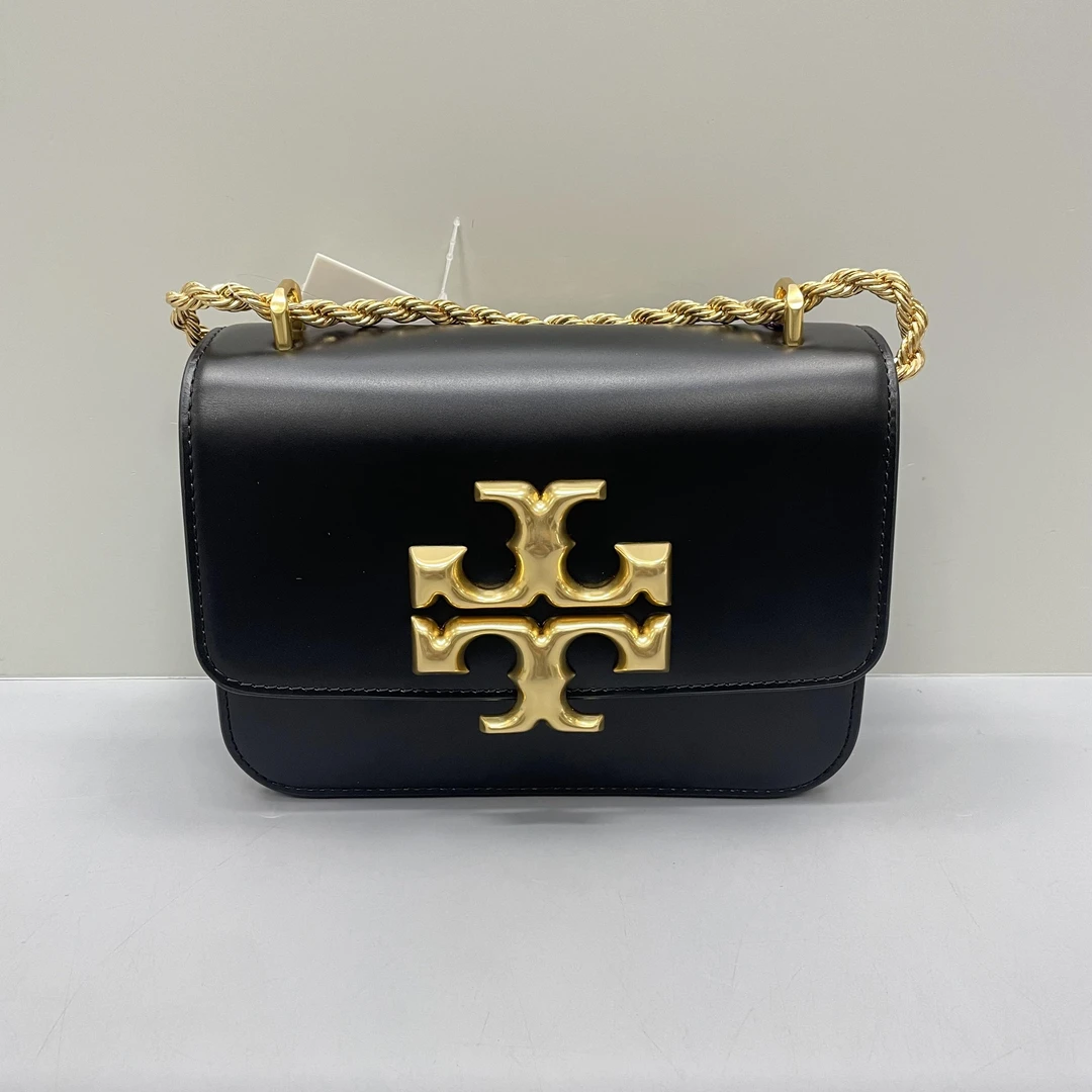 99新 Tory Burch/汤丽柏琦 黑色小金砖链条包19X14X6cmL012812