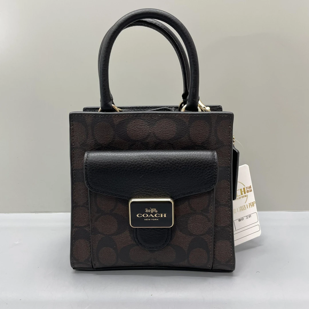 99新 COACH/蔻驰 Pepper黑拼老花琴谱单肩包17X17X6cmL032211
