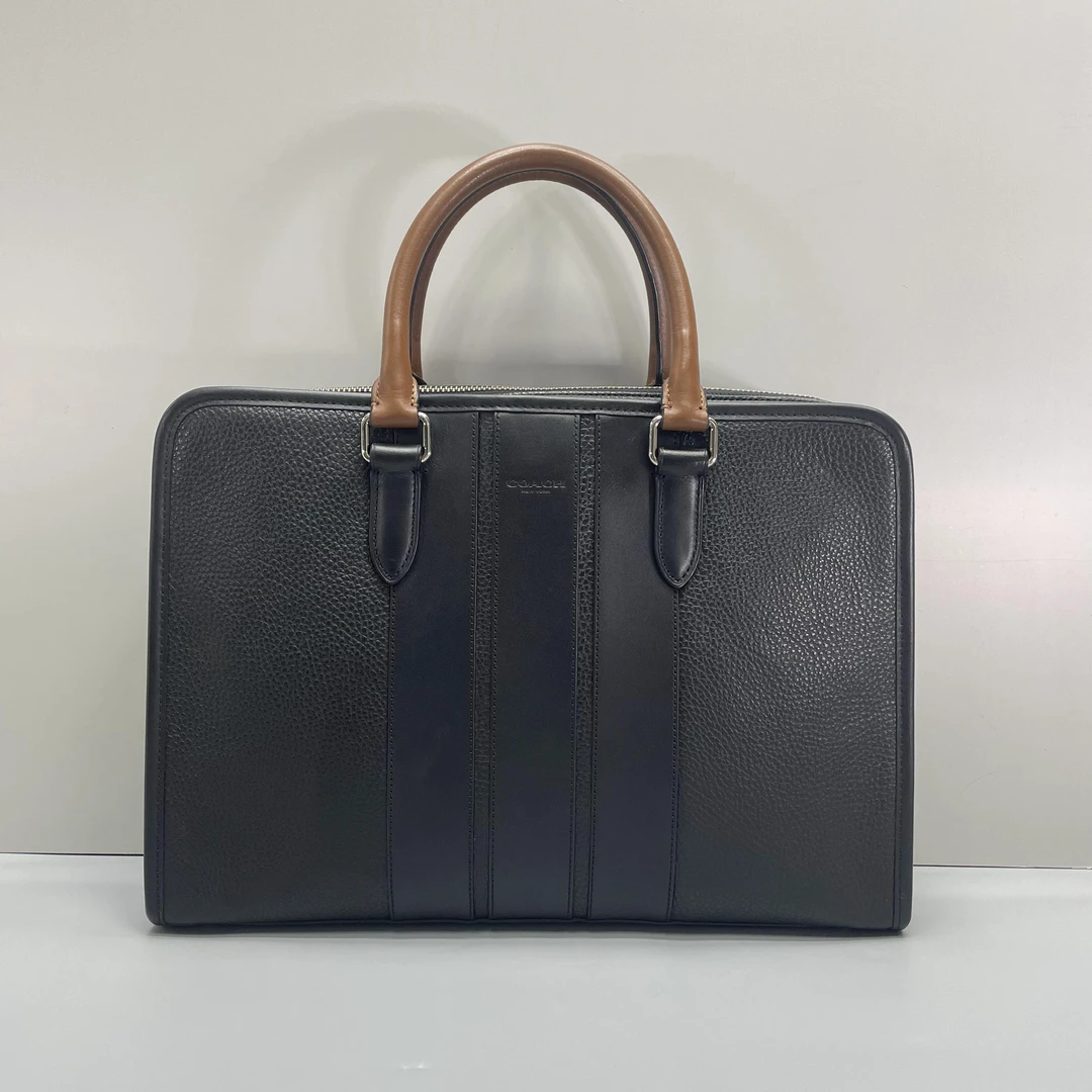 95新 COACH/蔻驰 少肩带/小林/男士棕拼黑公文包40*28*9cmA080105