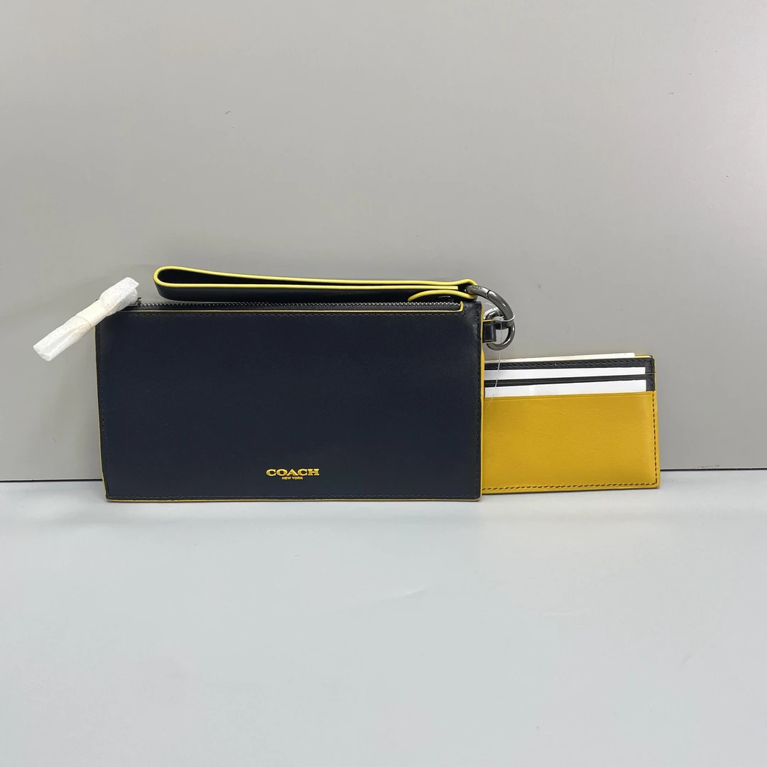 99新 COACH/蔻驰 媚姐/黑黄拼色手腕包卡包20X10X1cmF100613