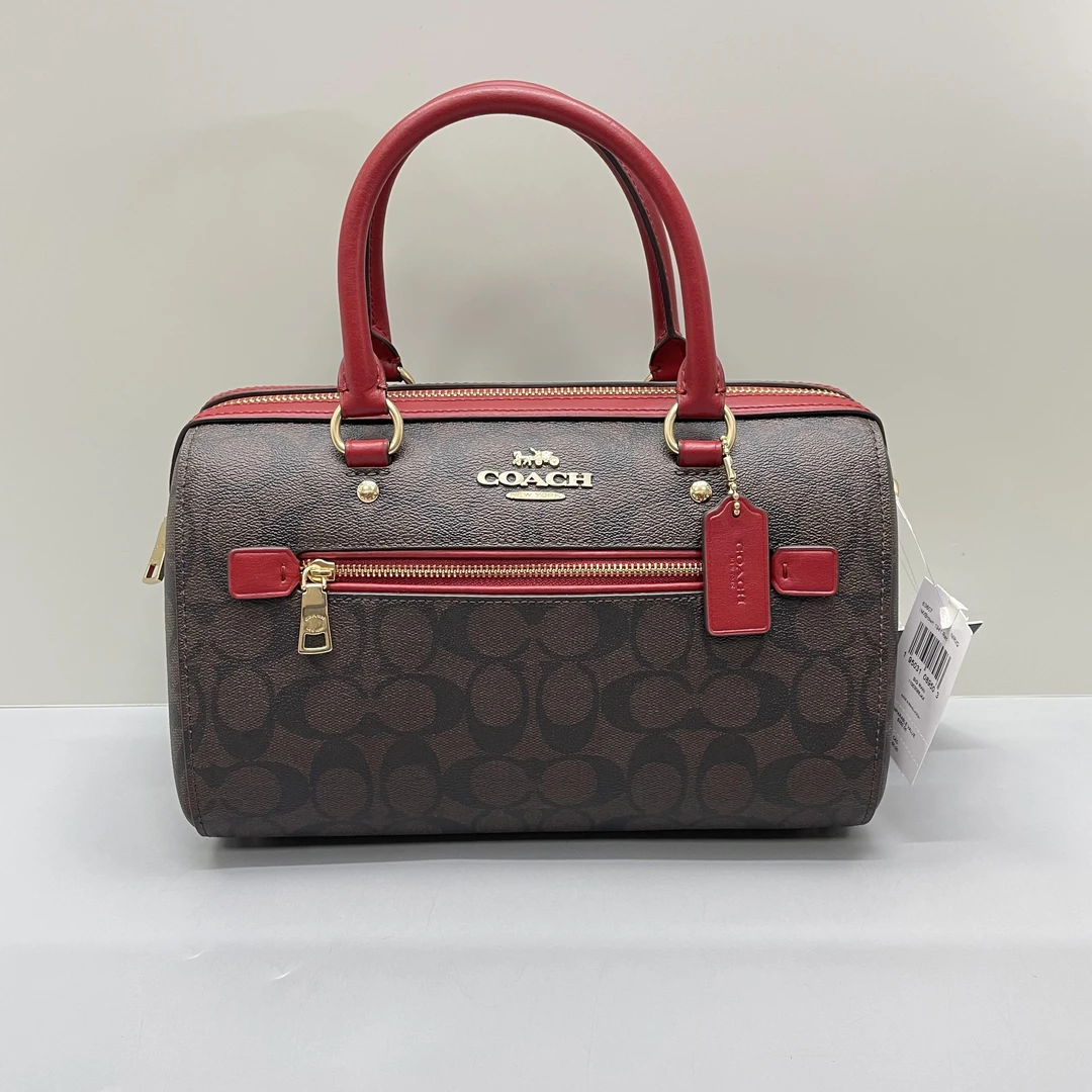 99新 COACH/蔻驰 红拼黑老花大号波士顿26X17X13cmL022008