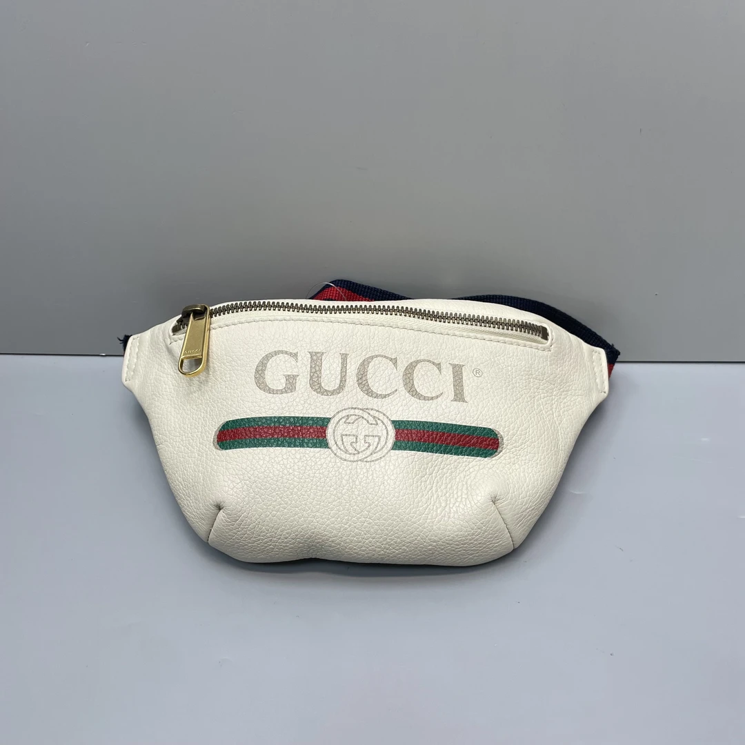 95新 GUCCI/古驰 小林/白色小号胸包腰包14*13*1cmA112205