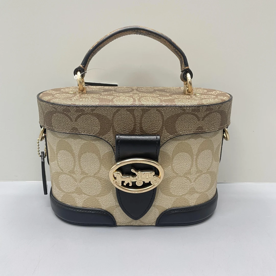 95新 COACH/蔻驰 georgie乔治老花蛇纹盒子包20X13X10cmL011809