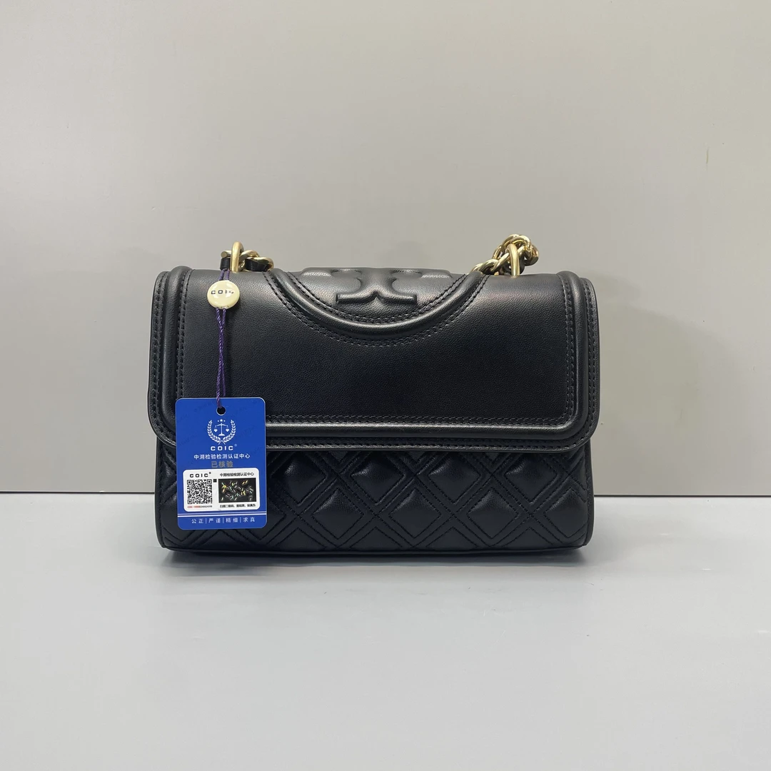 95新 TORY BURCH/汤丽柏琦 小林fleming黑色小号链条包21*14*6cmS