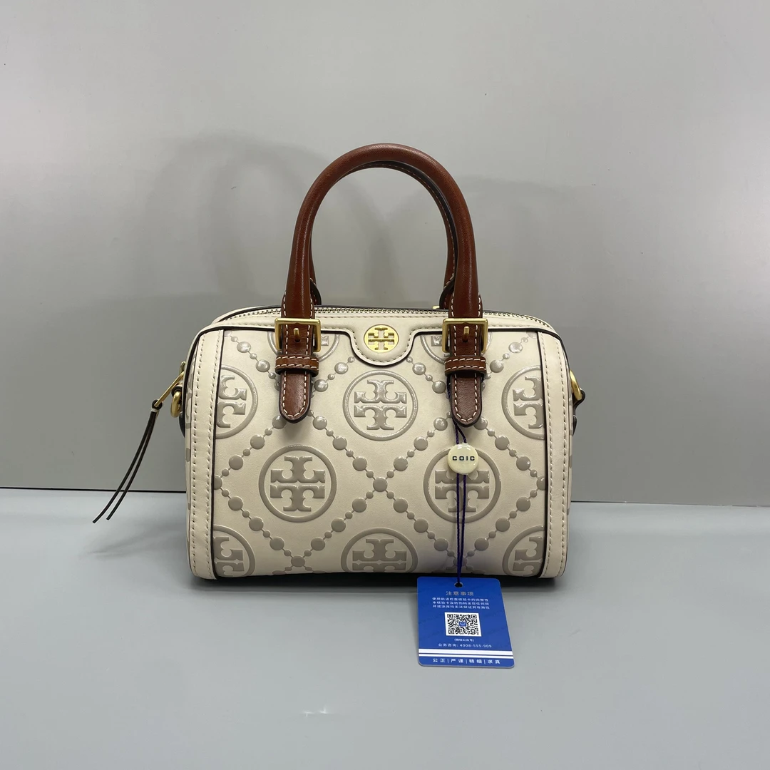95新 TORY BURCH/汤丽柏琦 小林/米色波士顿18*14*12cmSA073104