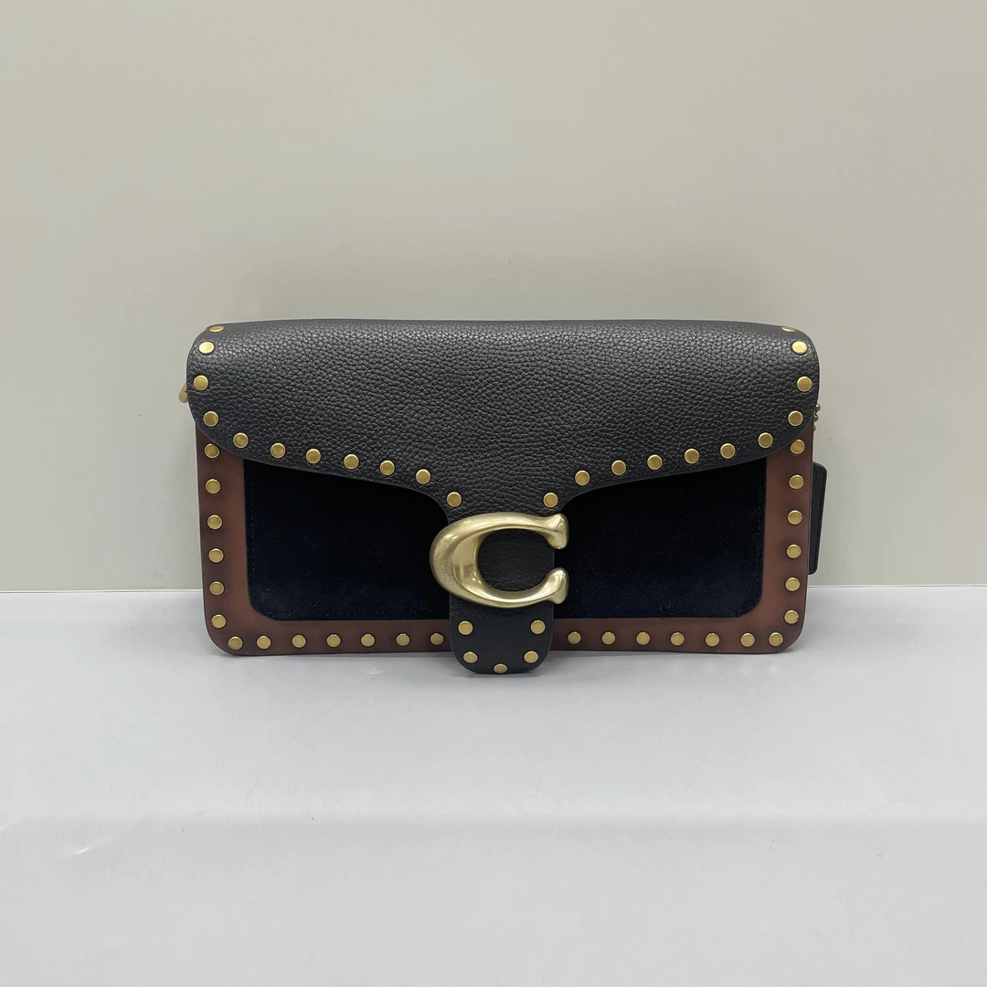 95新 COACH/蔻驰 小丽/tabby26黑拼铆钉酒神包26*15*7cmA012006