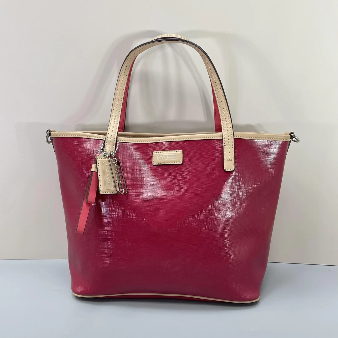 95新 COACH/蔻驰 红色小号托特包26x22x11cmL080314