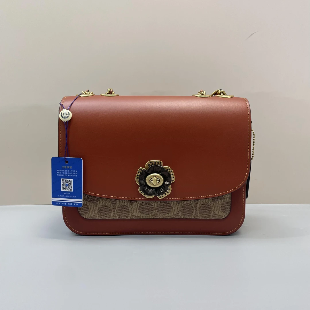 95新 COACH/蔻驰 小林madison山茶花红棕链条包24*18*8cmSA071709