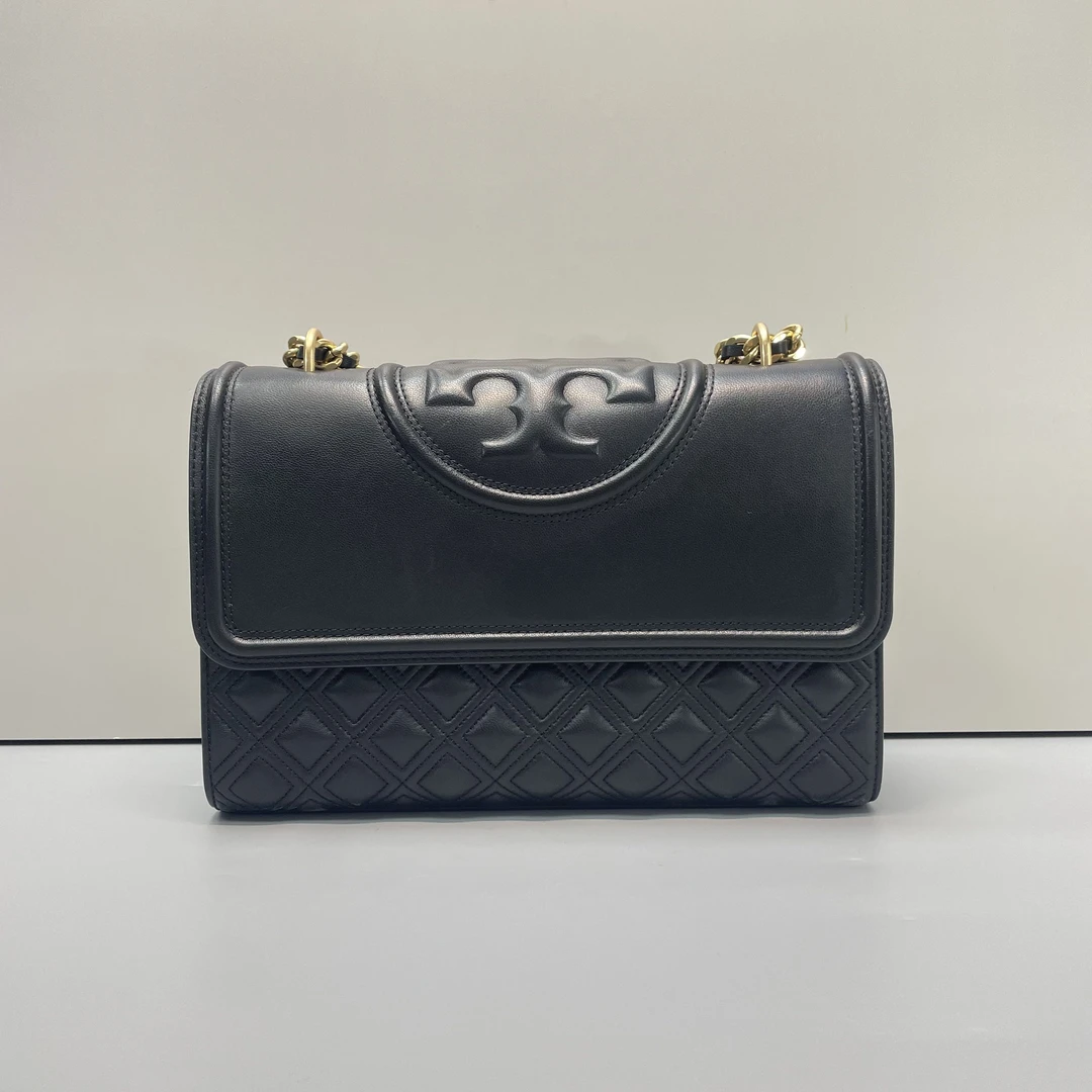 95新 TORY BURCH/汤丽柏琦 fleming黑色链条包27x18x6cmL102105