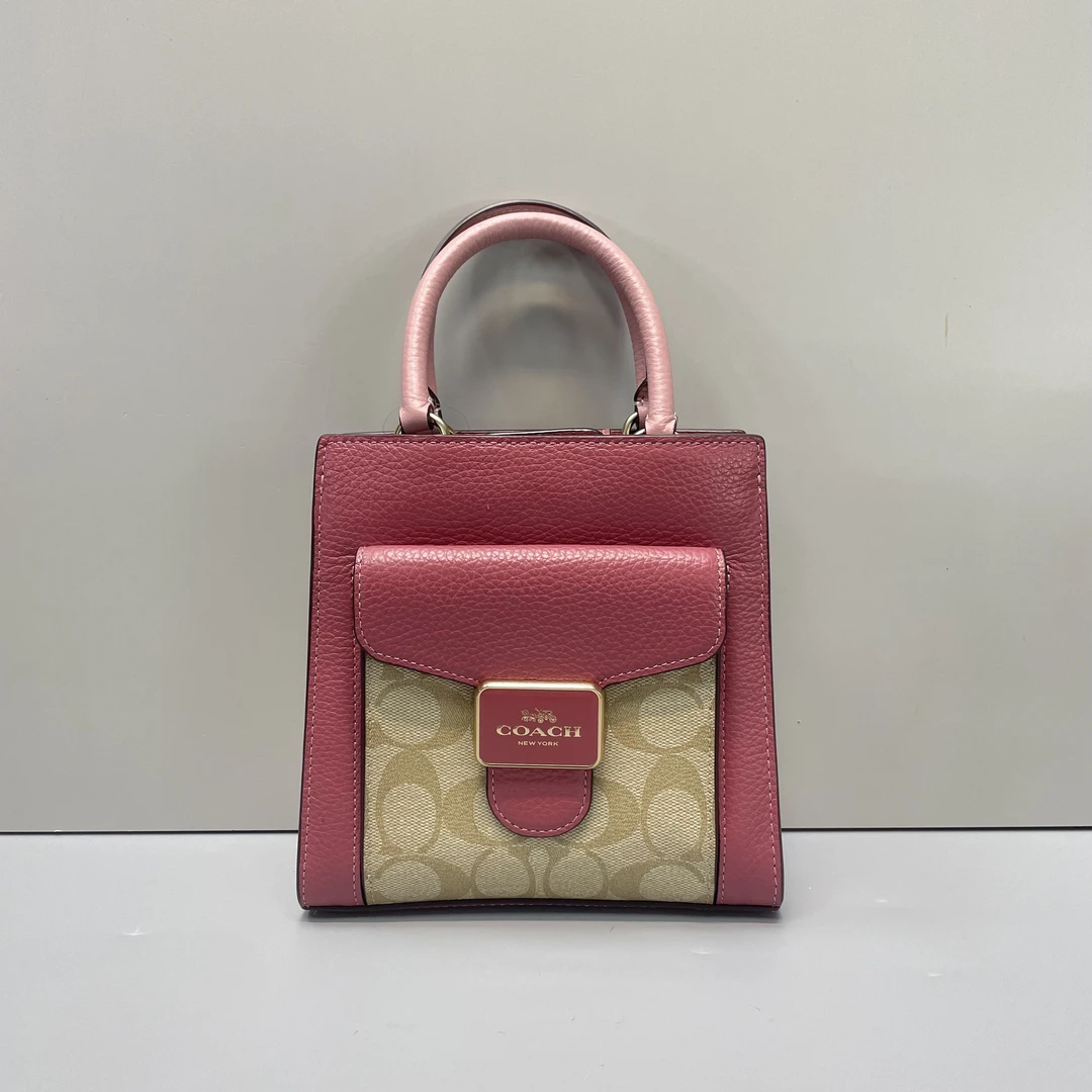 95新 COACH/蔻驰 pepper粉红拼老花琴谱手提包17X17X6cmL102413