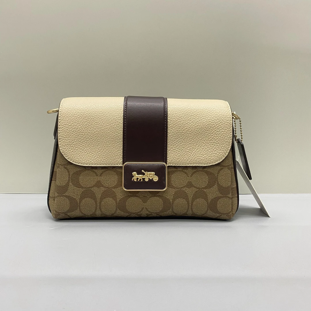 99新 COACH/蔻驰 小林/grace白拼老花蛇皮腋下包26*16*8cmZ111108