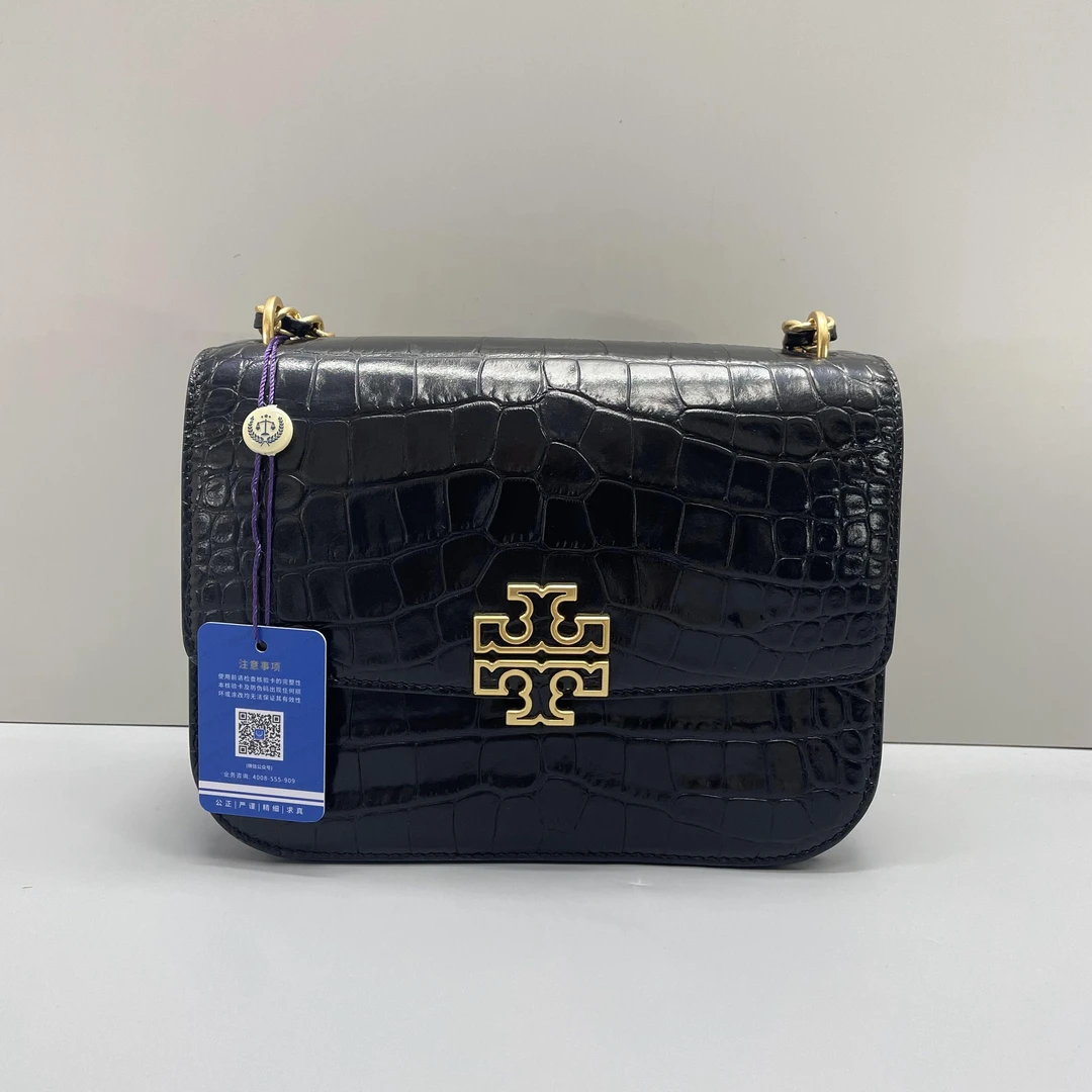 95新 Tory Burch/汤丽柏琦 小林/黑色压纹链条包21*16*6cmS