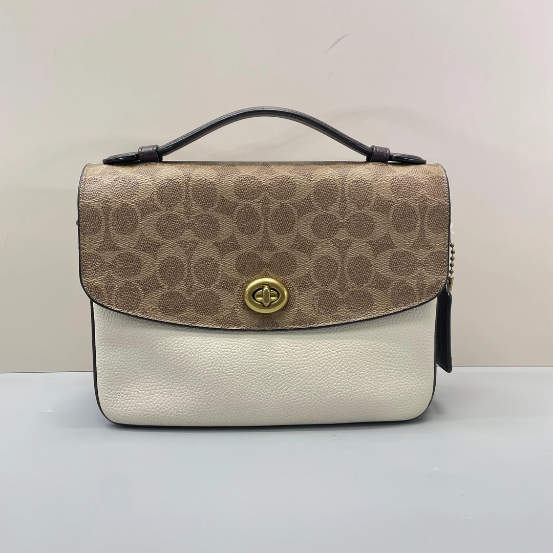 90新 COACH/蔻驰  Cassie24白拼老花邮差单肩包24X18X7cmL070605