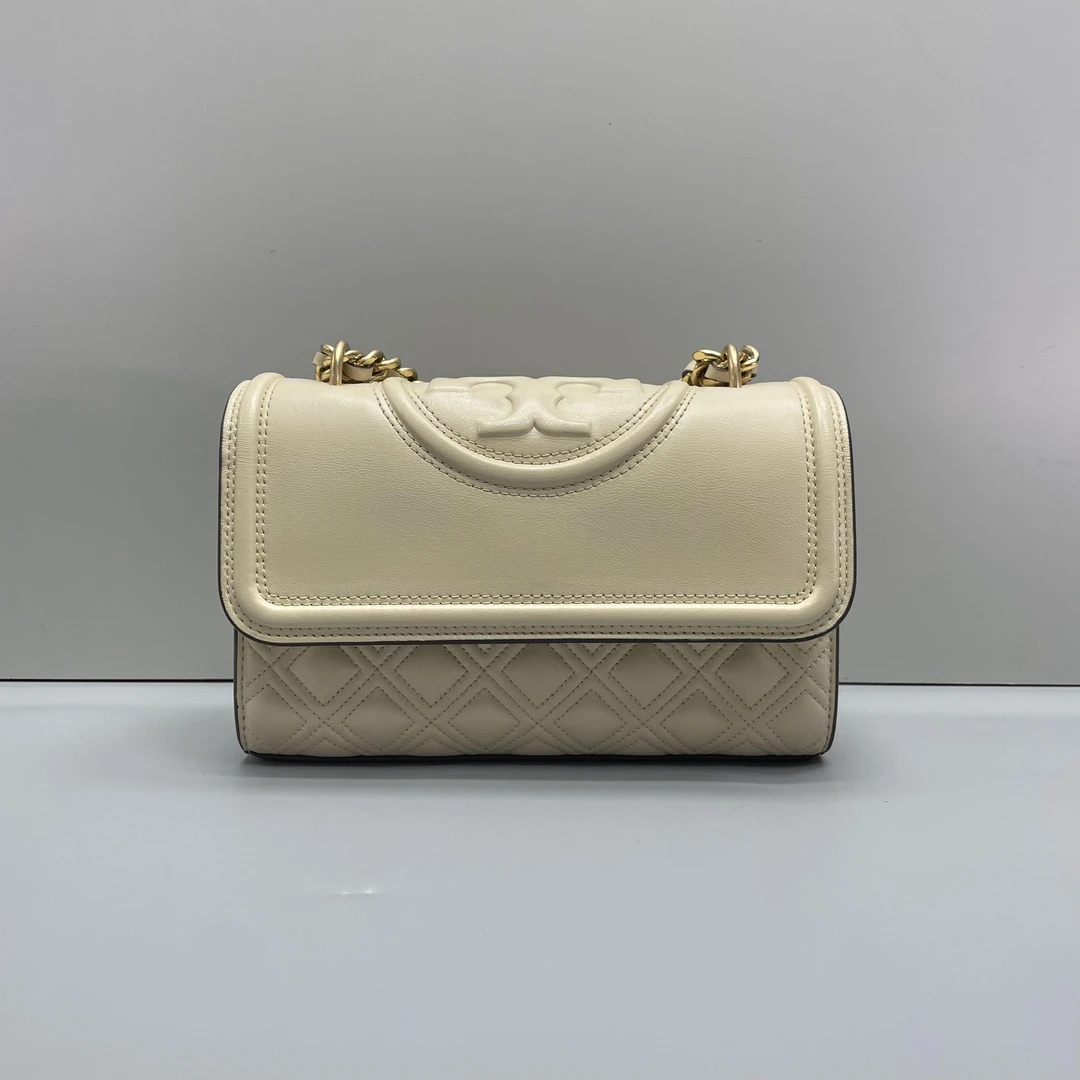 95新 TORY BURCH/汤丽柏琦 小林/fleming白色小号链条包21*13*6cm