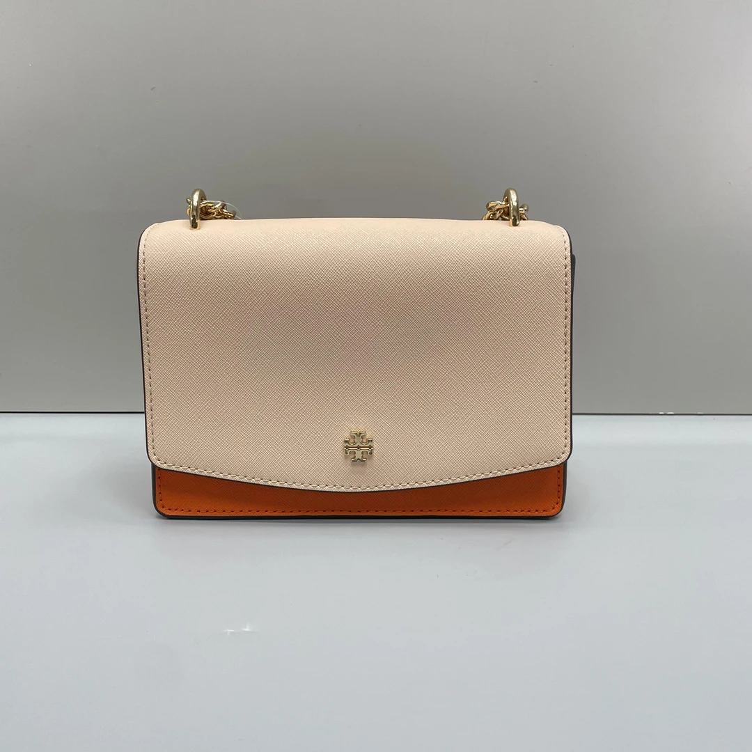 95新 TORY BURCH/汤丽柏琦 粉色拼色小链条包19X13X4cmL072502