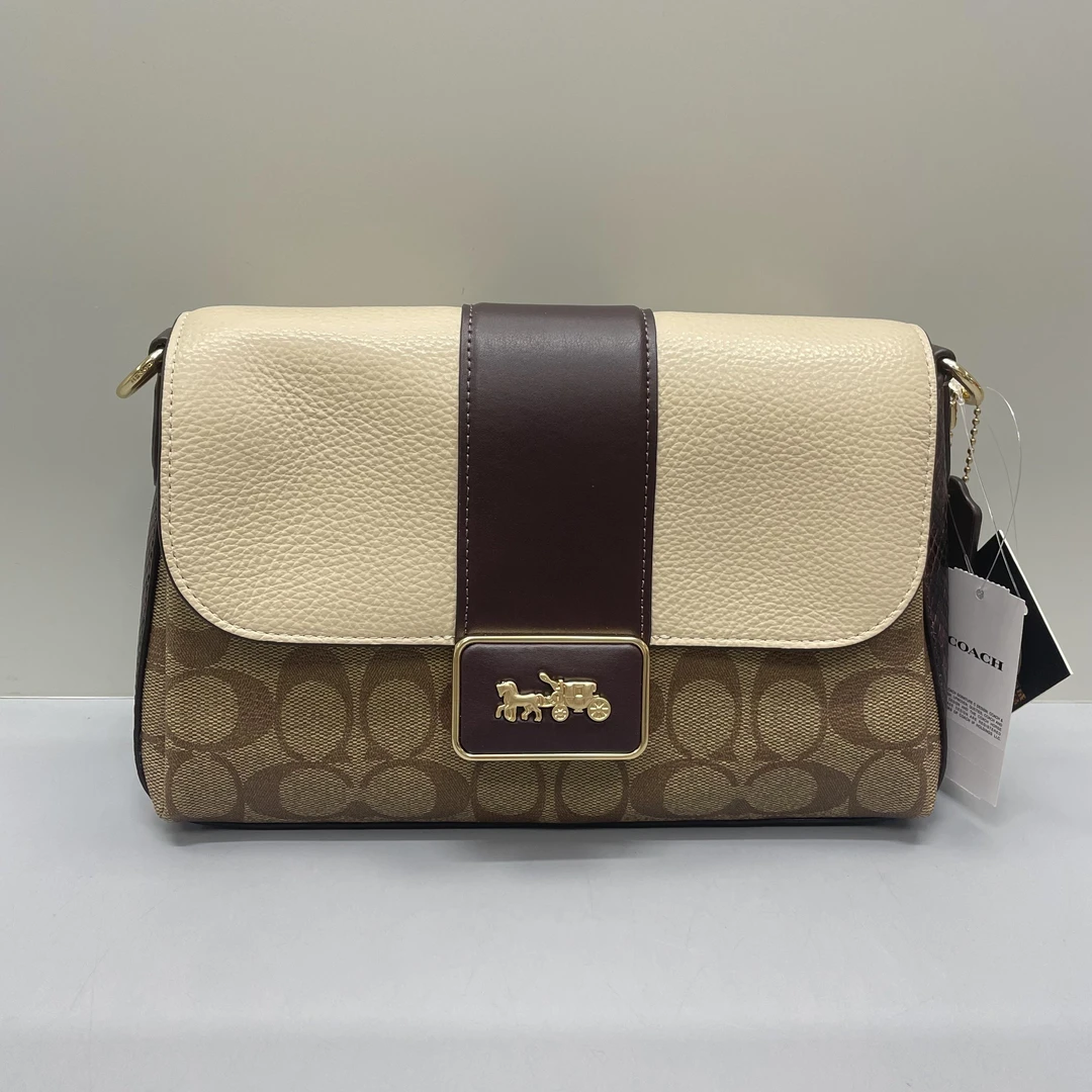 99新 COACH/蔻驰 grace奶茶棕老花腋下斜挎包25X16X8cmL012308