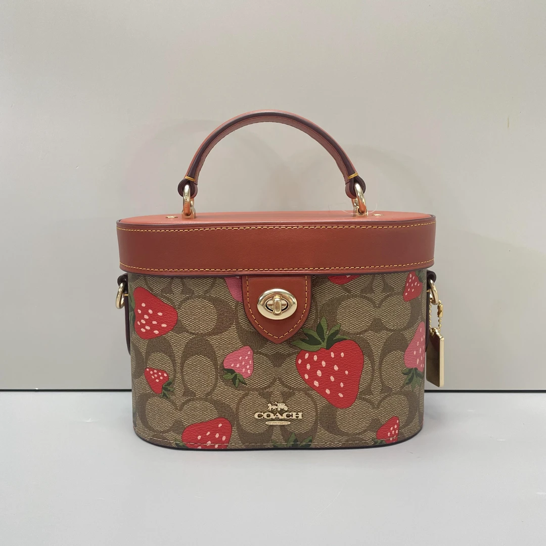 95新 COACH/蔻驰 草莓印花盒子包20X13X9cmL092404
