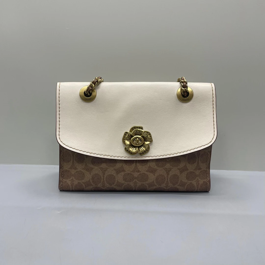 90新 COACH/蔻驰 小丽/白拼山荼花链条包26*18*10cmA012414