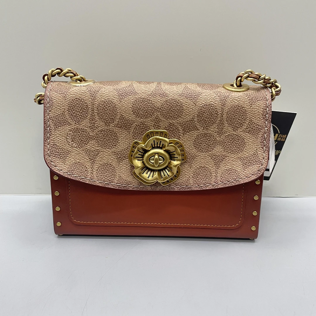 99新 COACH/蔻驰  parker18红棕老花山茶花18X14X8cmL011908