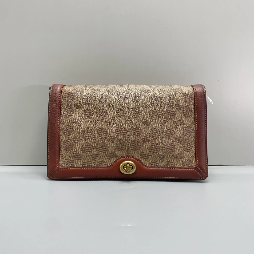 95新 COACH/蔻驰 小林/riley红棕老花风琴包25*15*7cmA081806