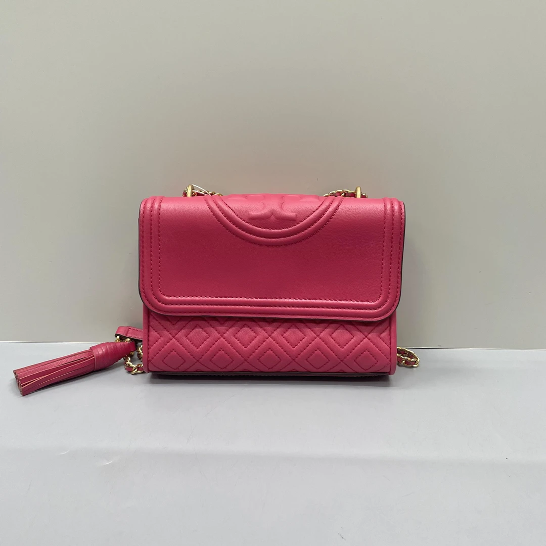 90新 Tory Burch/汤丽柏琦 小丽/fleming红色链条包20*15*6cm
