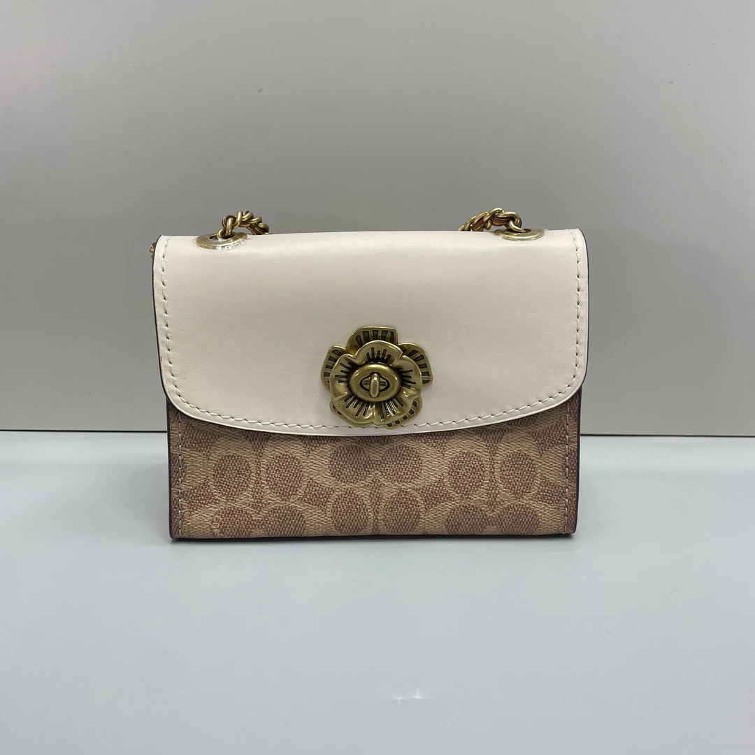 95新 COACH/蔻驰 Parker18白拼老花山茶花18X14X8cmL072815