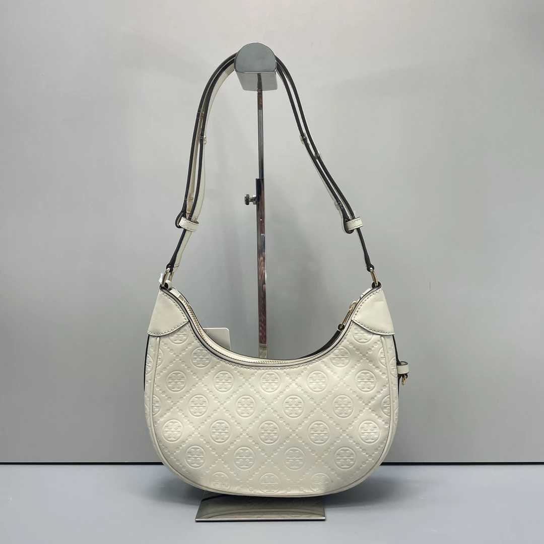 99新 TORY BURCH/汤丽柏琦 T系列白色腋下包24*13*7cmL102103