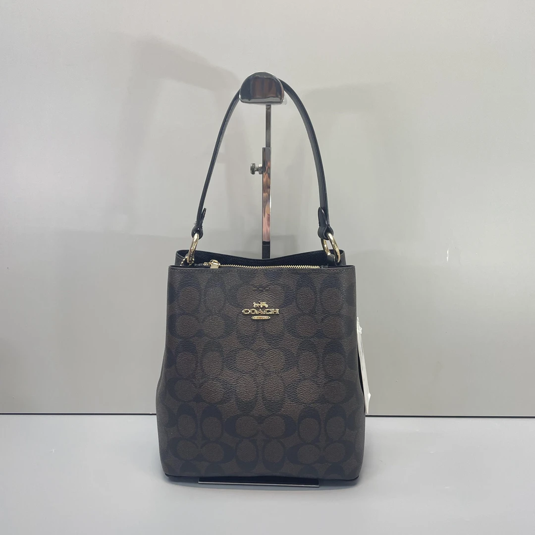 95新 COACH/蔻驰 媚姐/town黑拼老花小号水桶包20X22X10cmF092819