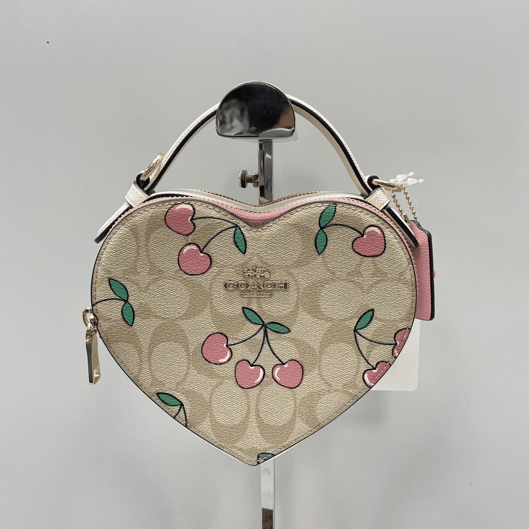 99新 COACH/蔻驰 heart白拼老花樱桃爱心盒子包16X14X6cmL032608