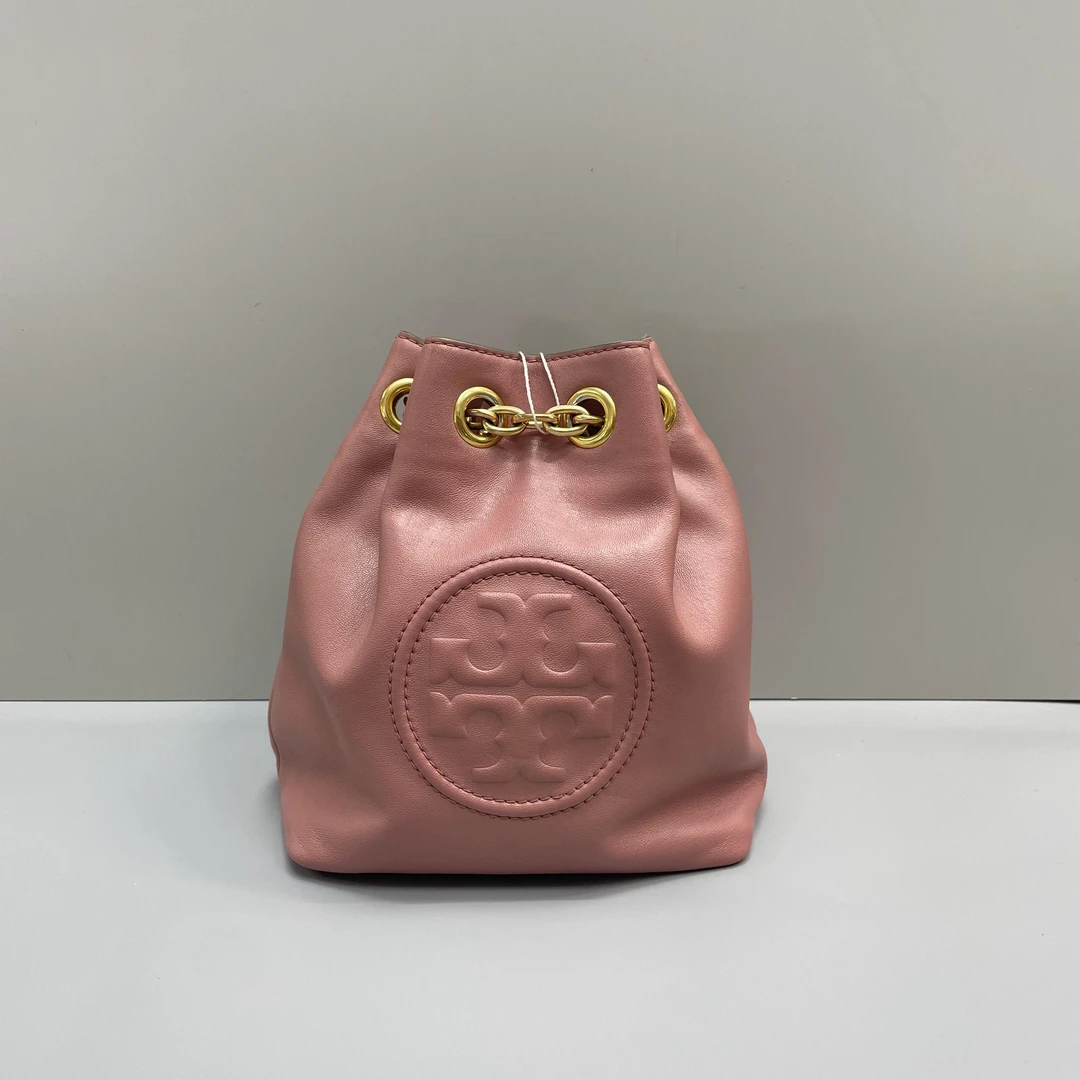 90新 Tory Burch/汤丽柏琦 小林/粉色链条水桶双肩包18*20*10cm