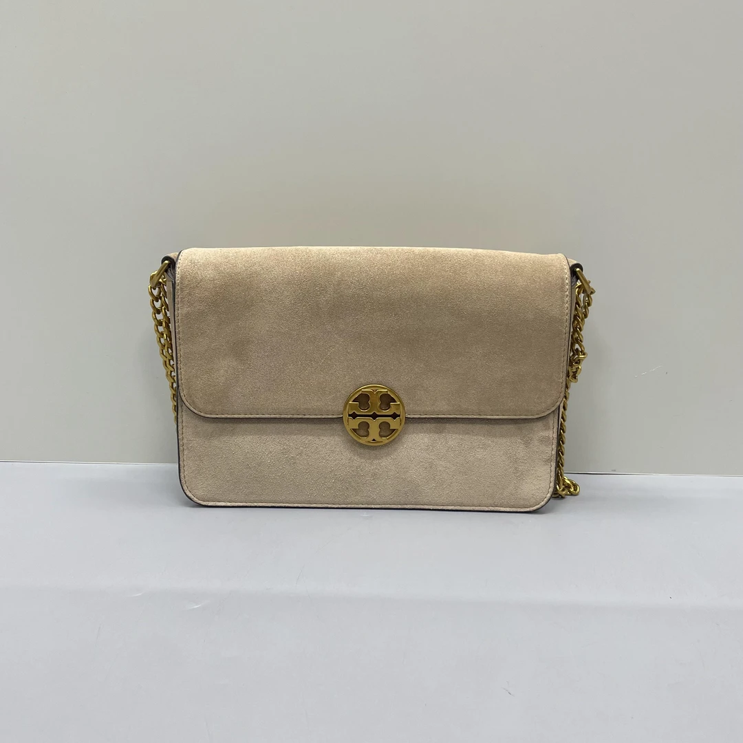 95新 Tory Burch/汤丽柏琦 小丽/robsion鹿皮灰色链条包24*16*5cm